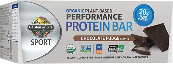 Garden of Life SPORT Organic Plant Based Performance Protein Bars - Chocolate Fudge, 12 Count, 20g Pure Protein per Bar, Vegan, Low Carb, Organic, Non-GMO, Gluten Free, Certified Clean for Sport