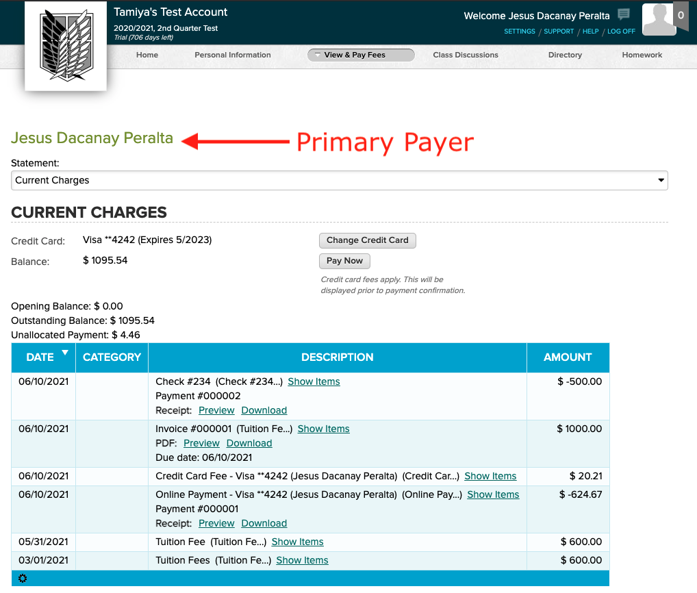 Primary Payer can make a single payment for multiple students with Family Billing