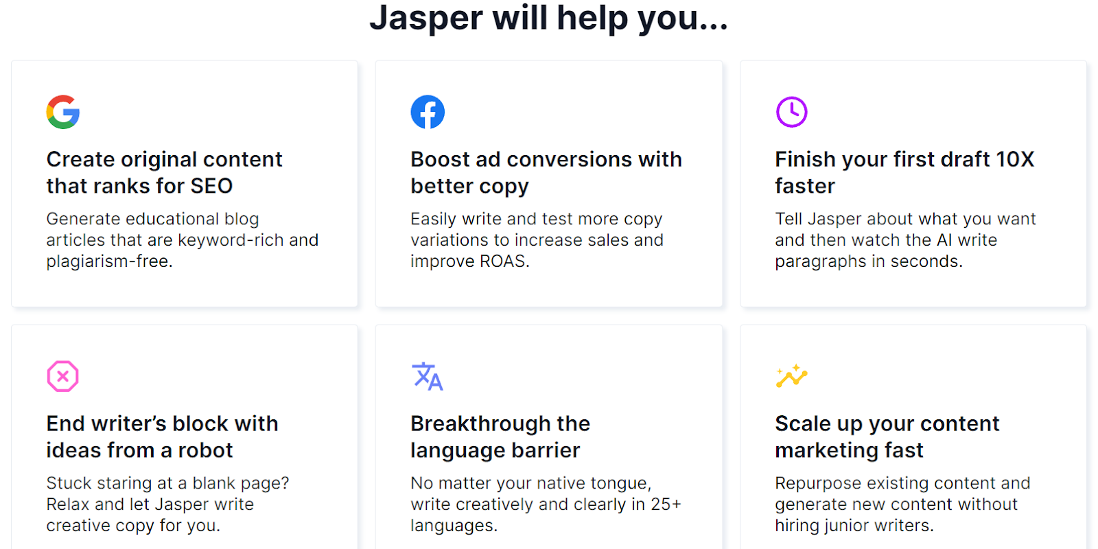 Here are some templates and tools you can use in Jasper for marketing purposes.