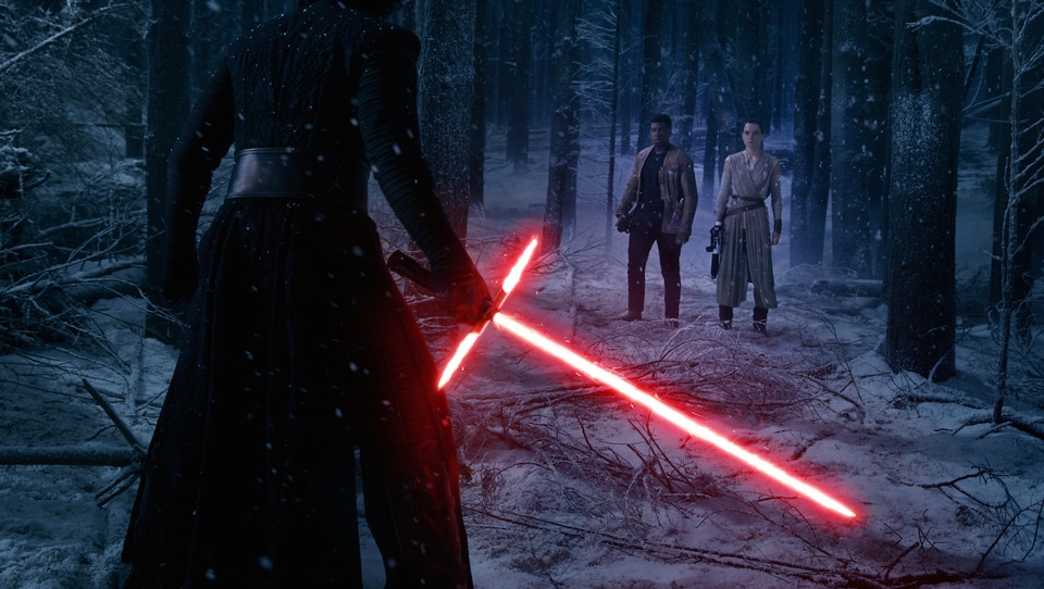 Kylo Ren about to dual with lightsaber
