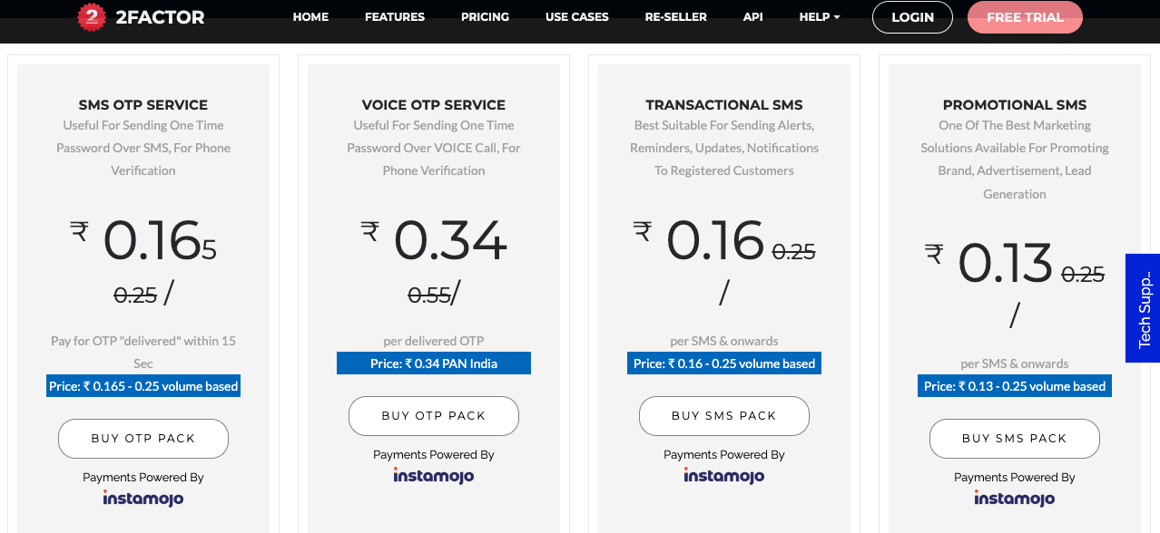 SMS APIs in India | 2Factor pricing