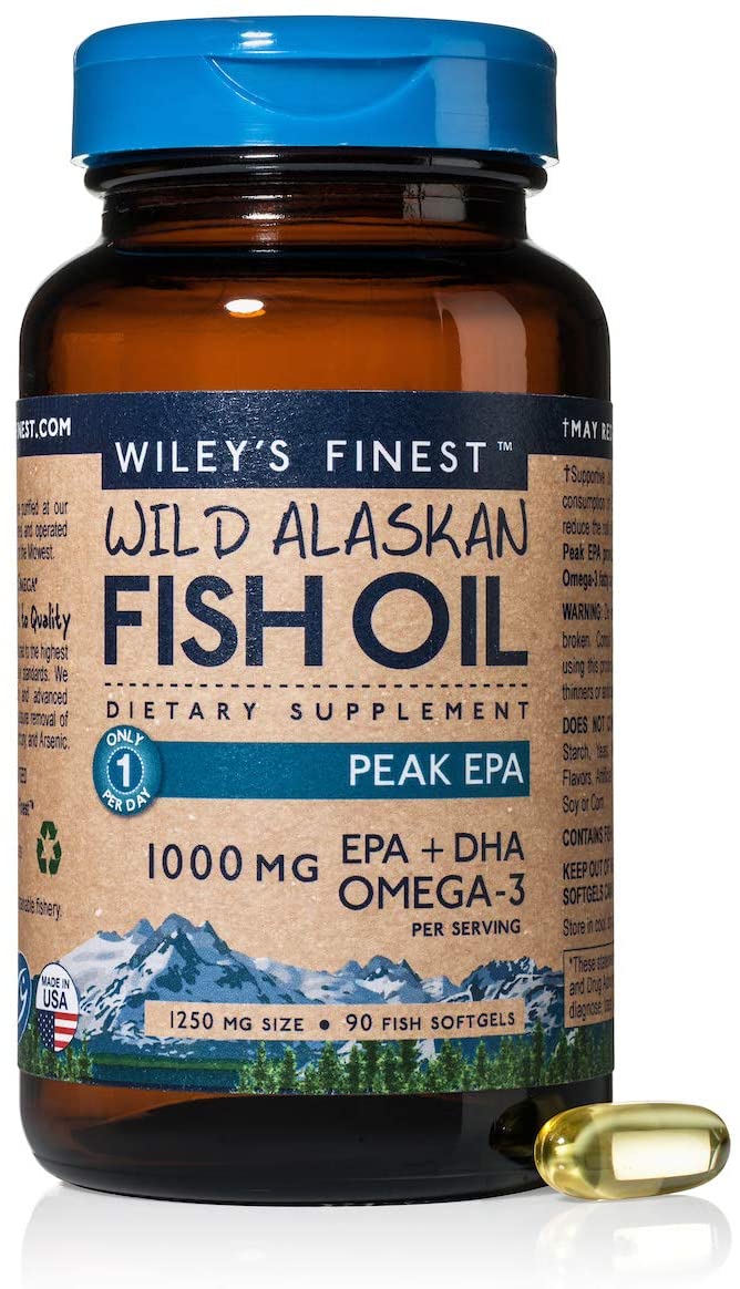 Wiley's Finest Wild Alaskan Fish Oil - 3X Triple Strength Peak EPA DHA, 1000mg Omega-3s, SQF-Certified, 90 Softgels