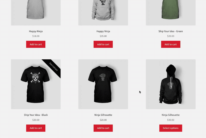 woocommerce show variations on shop page