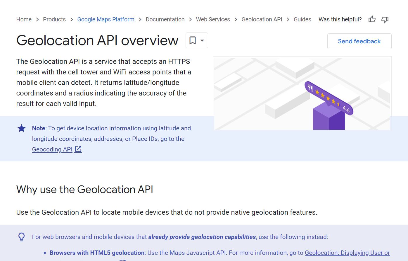 home page of the google geolocation api