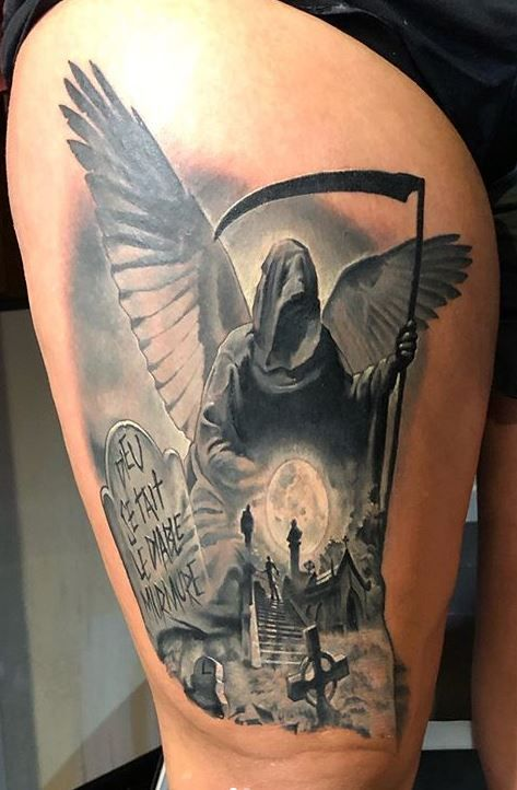 Full picture of the grim reaper body tattoo