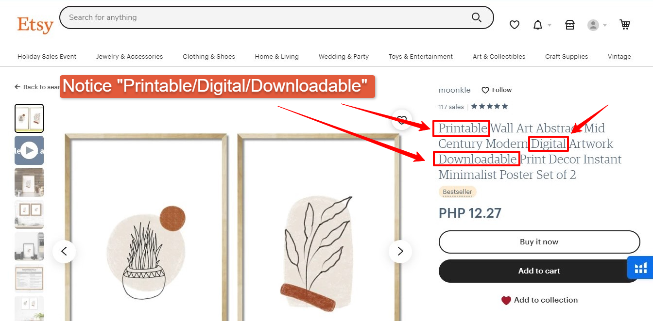 Etsy printable digital downloads example