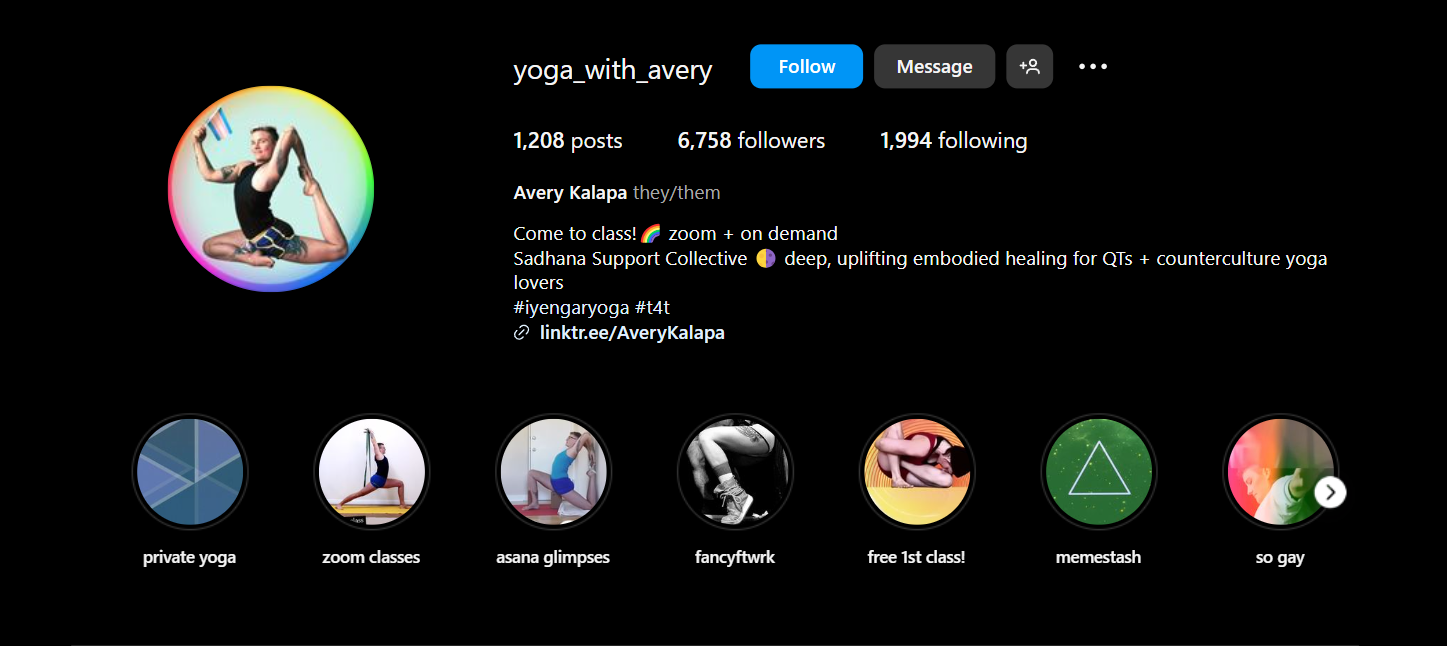 Find the right username and profile picture for the yoga account on instagram