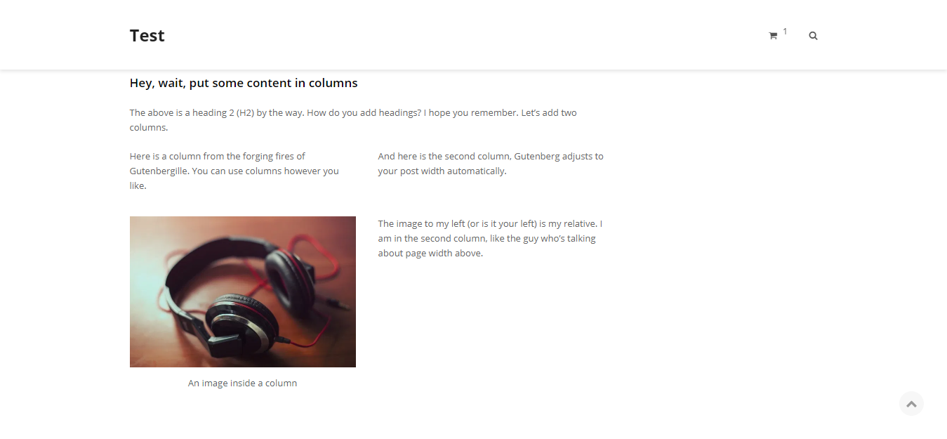 frontend de colunas de gutenberg