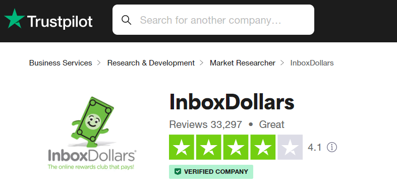 Trustpilot Inbox Dollars rating