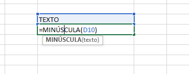 Fórmulas Excel =MINÚSCULA