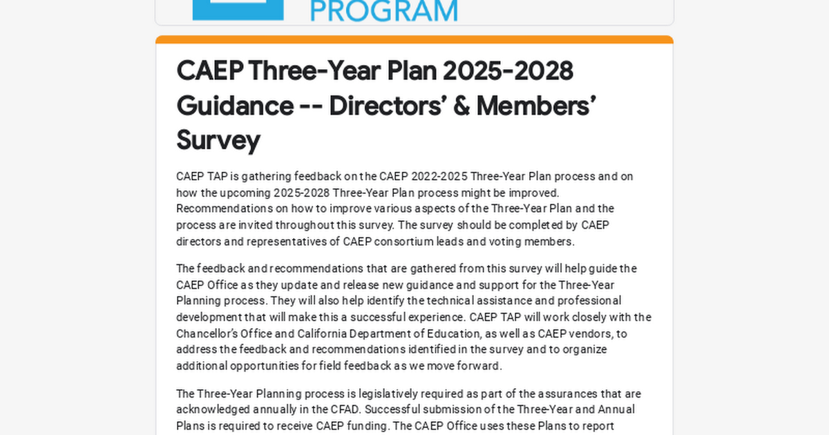 CAEP ThreeYear Plan 20252028 Guidance Directors’ & Members’ Survey