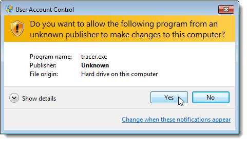 A screenshot of Windows OS asking if the user wants to grant "user account control"