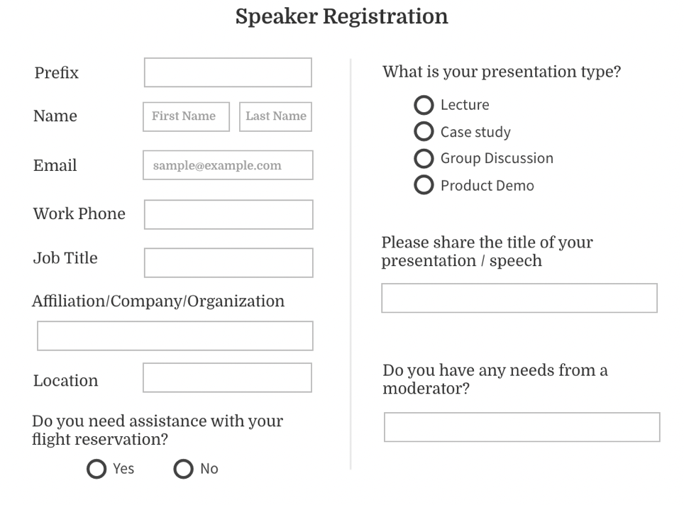 Contoh form pendaftaran event untuk speakers