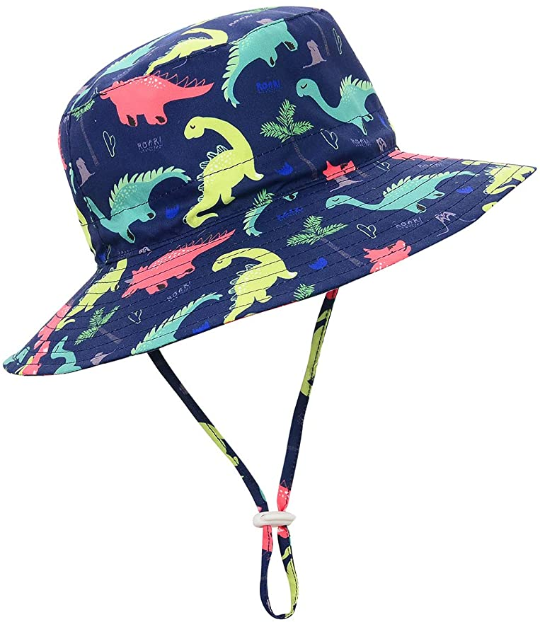 FtingSun Baby Boys Cotton Dinosaur Bucket Hat Summer Outdoor Sunhat 50+UPF With Adjustable Chin Strap Aged 6M-5Y