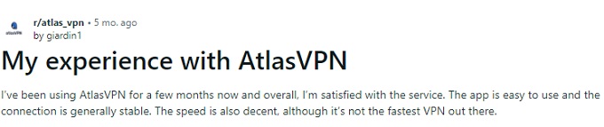 AtlasVPN review on Reddit