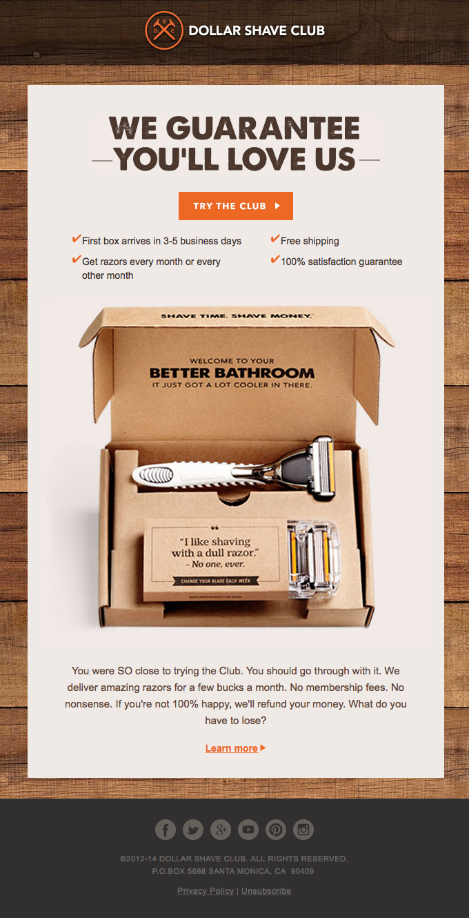 browse abandonment campaigns from the dollar shave club