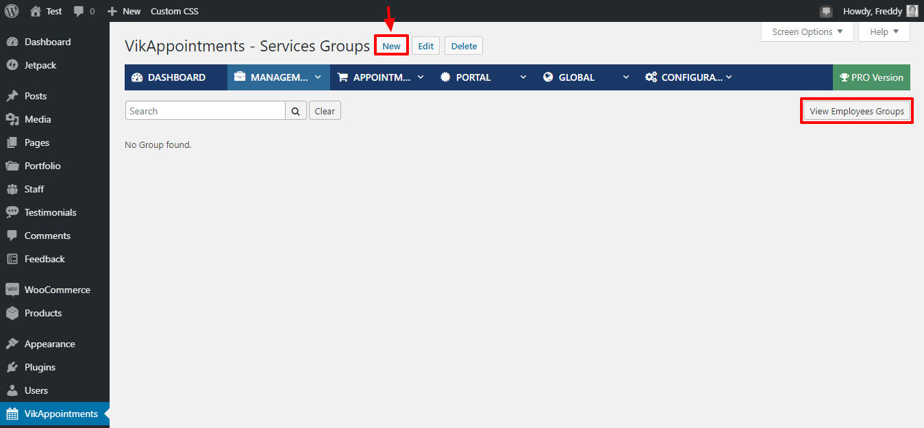 adicionando novos grupos de serviços
