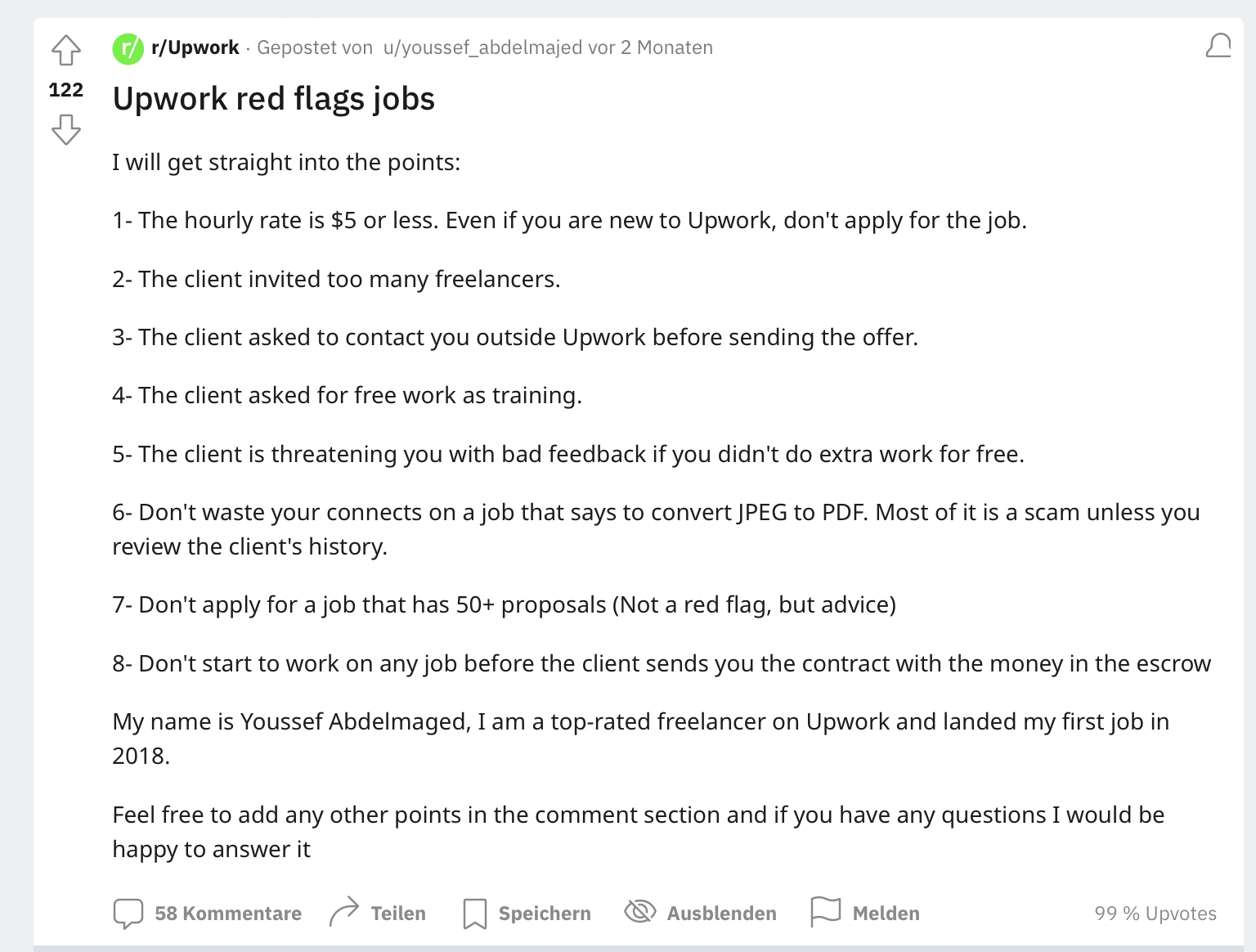A freelancer's tips to apply for jobs on Upwork on Reddit