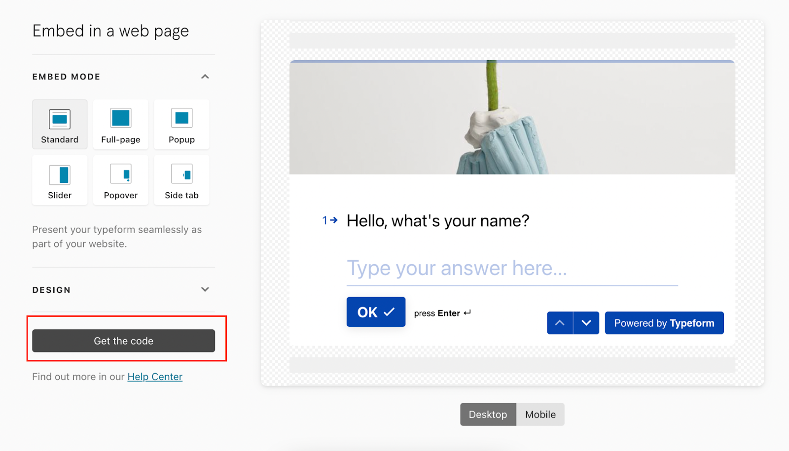 Embed code, Typeform