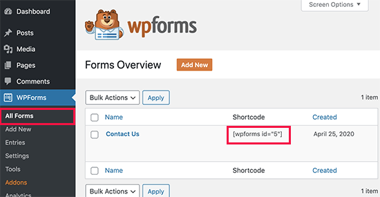 Shortcode do formulário de contato do WordPress para usar em posts e páginas