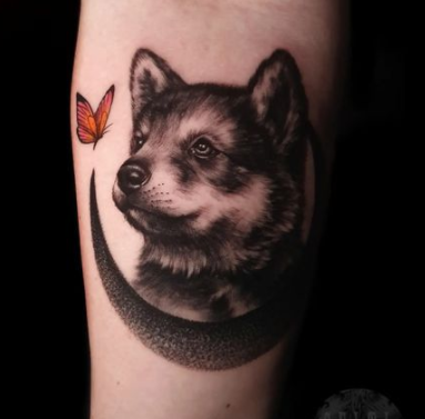 Amazing Moon And Alpha Wolf Tattoo