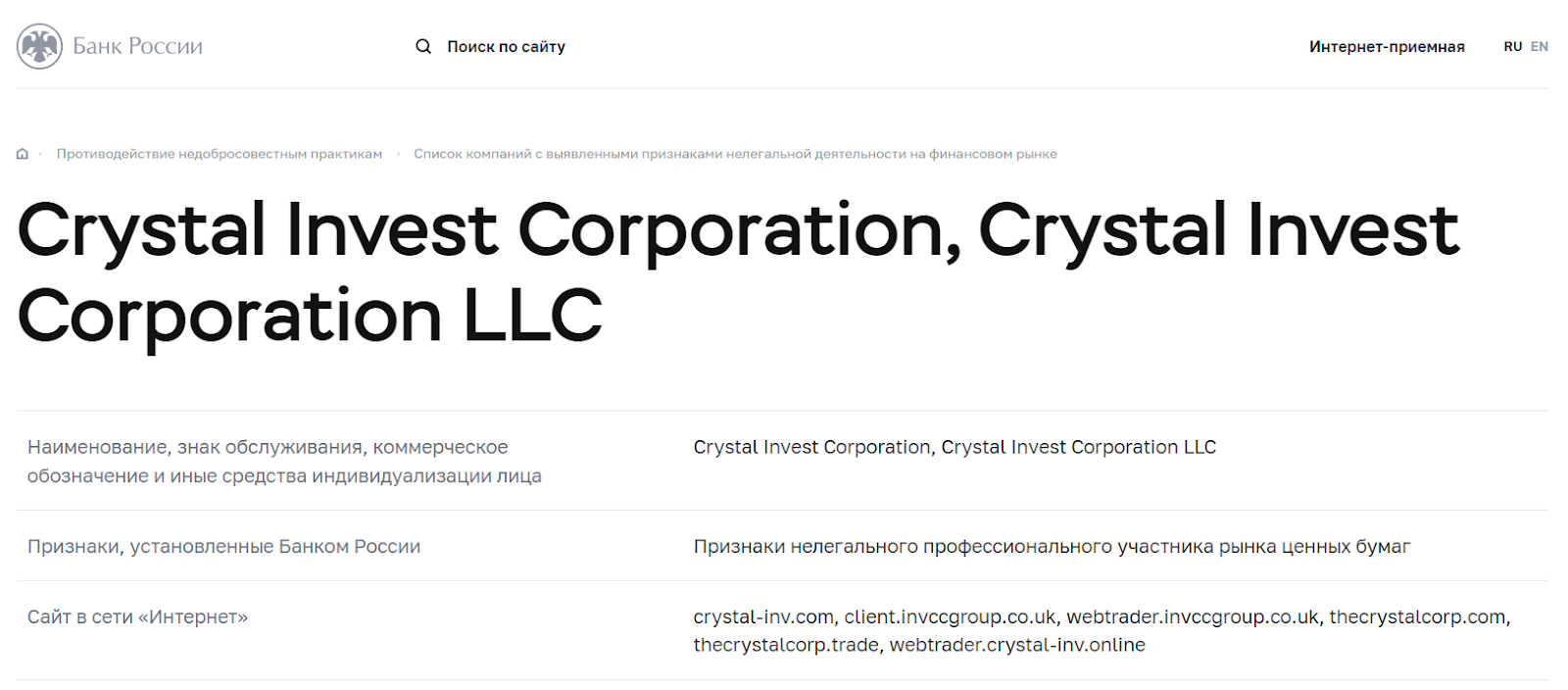 Отзывы о Crystal Invest, проверка основных сведений — Обман?  обзор