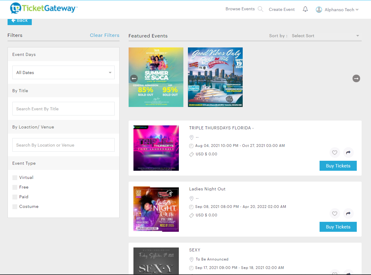 TicketGateway Event List