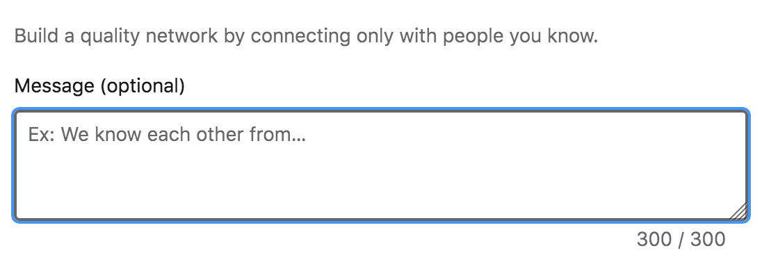 LinkedIn connection message form