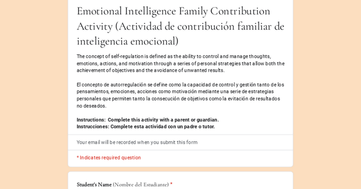 Emotional Intelligence Family Contribution Activity (Actividad de contribución familiar de inteligencia emocional)