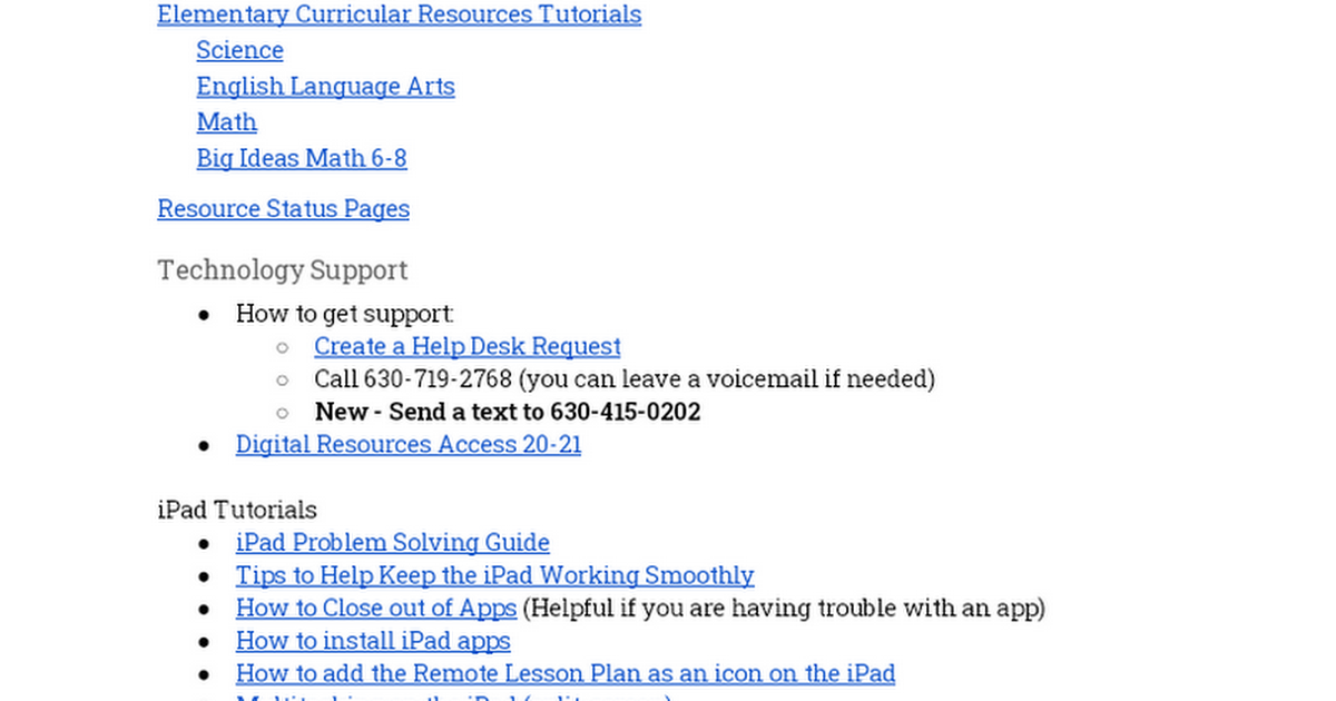 Family remote learning resources google docs
