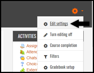 Edit Settings options in the Settings Gear menu