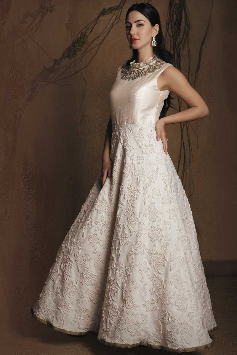 White Indo Western party wear Gown