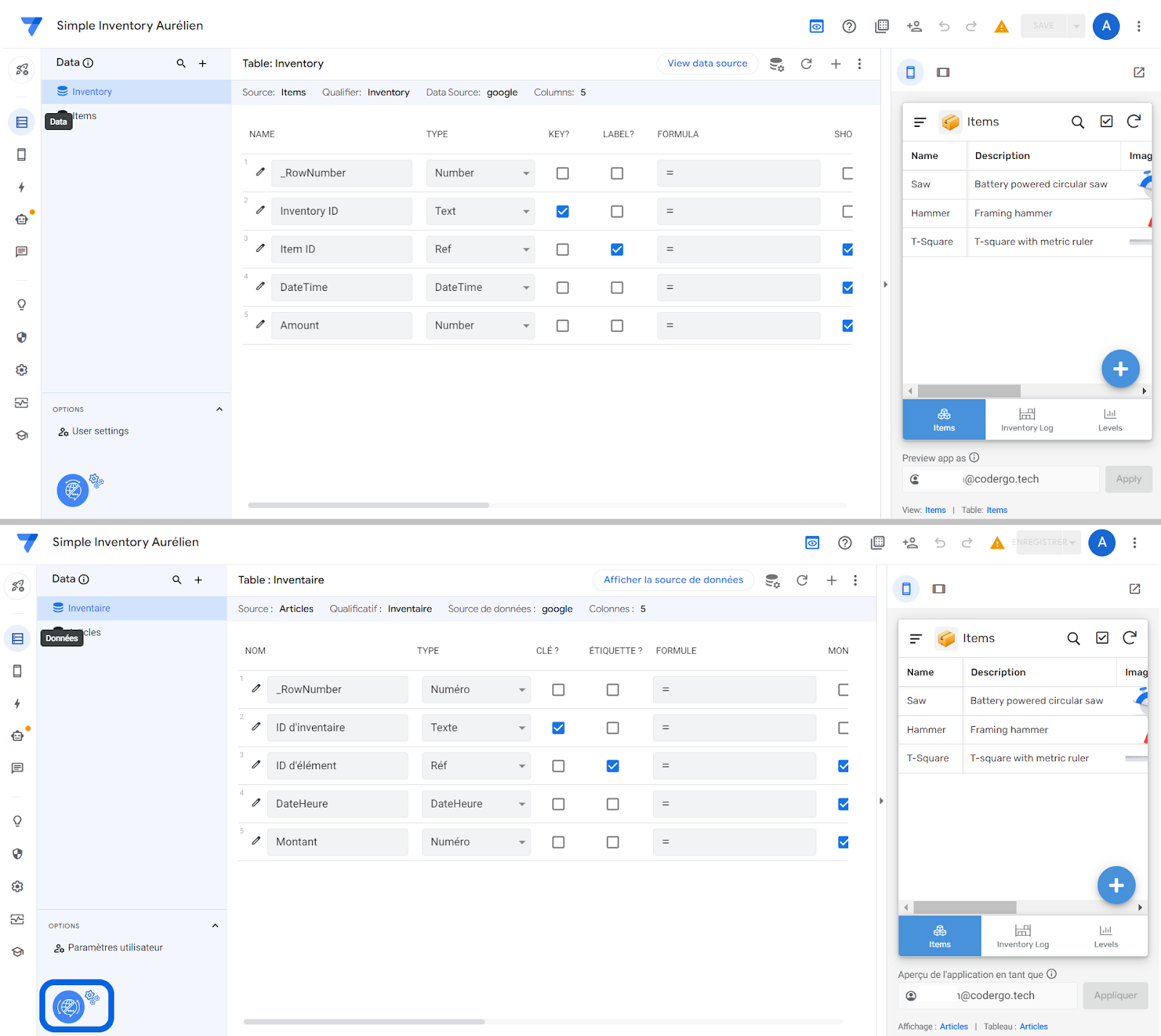 L'interface Editeur, en Anglais puis en Français