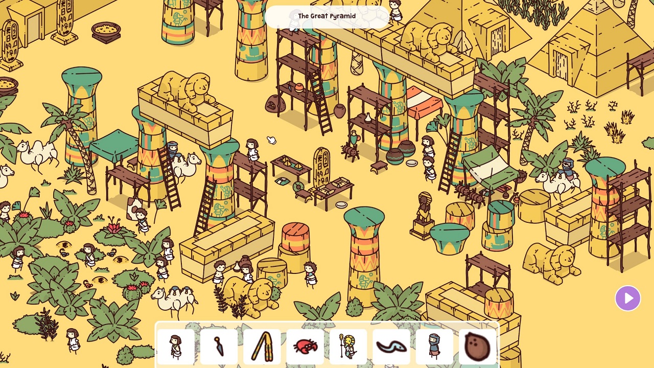 A screenshot showing a typical layout for a level and things to find - very much like Where's Wally|Waldo?