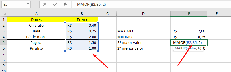 Fórmulas Excel =MAIOR