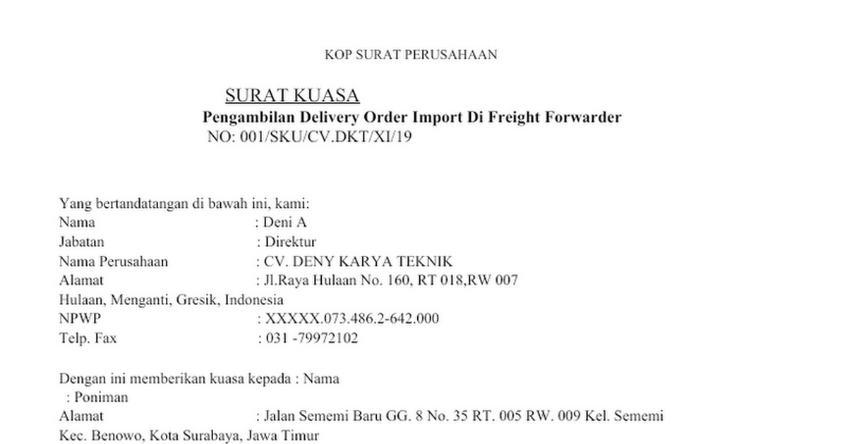 SURAT KUASA PENGAMBILAN DOKUMEN UDARA LENGKAP 2020 ...