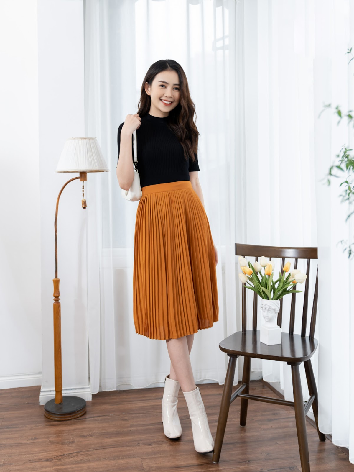 Chân Váy Xòe Dài Xếp Ly Lưng Thun