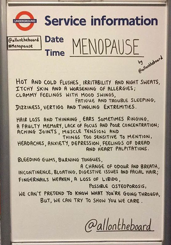 Underground service sign on the Menopause