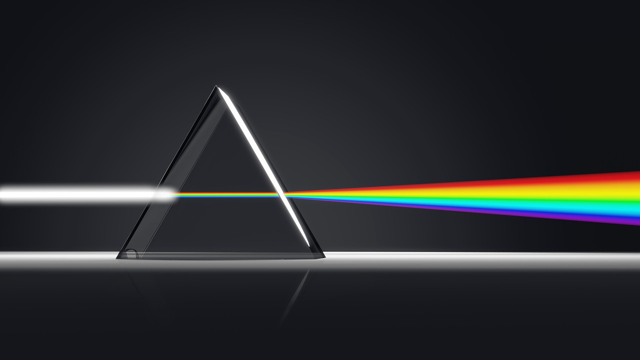 prism showing how white light enters but is split into it's individual colors