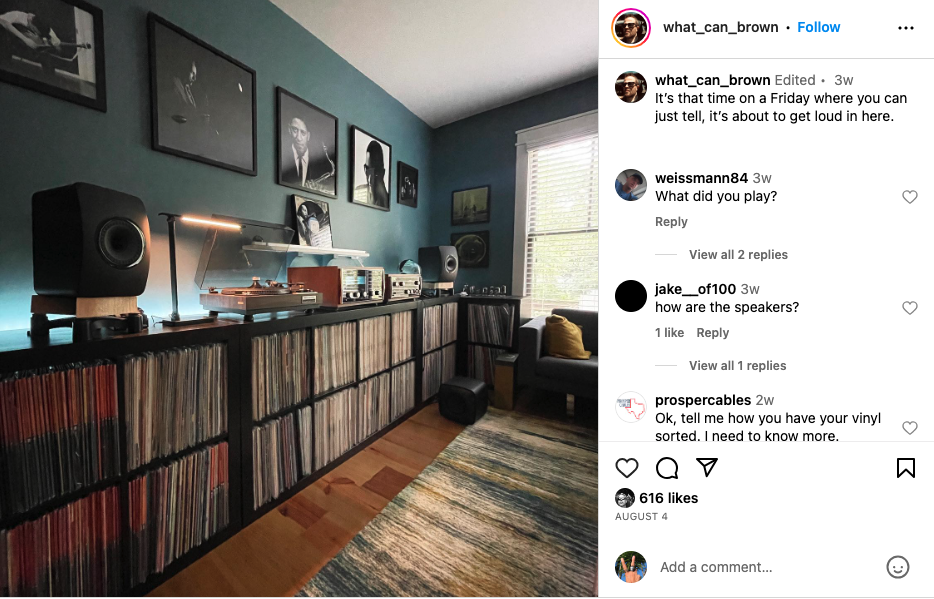Christopher Brown Instagram post of Friday night vinyl session