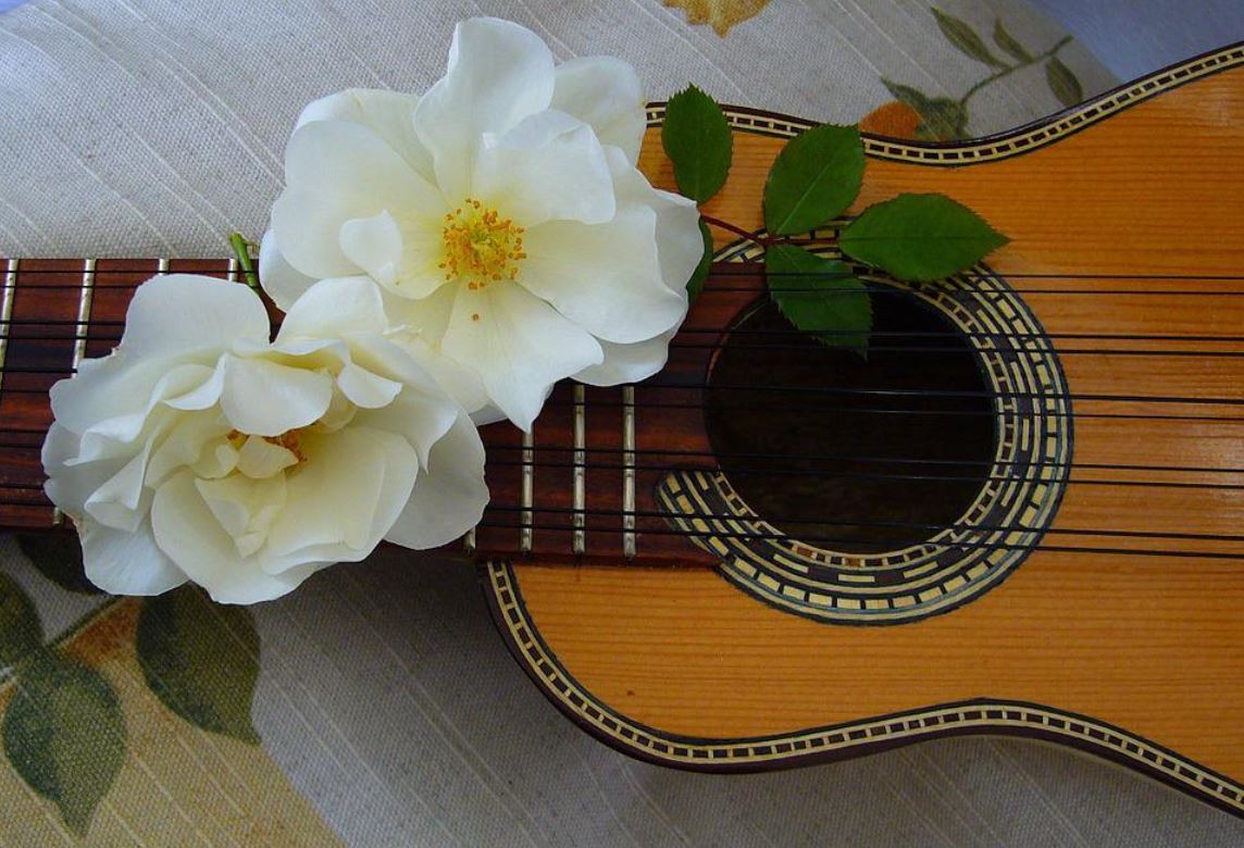 guitar with flowers on it