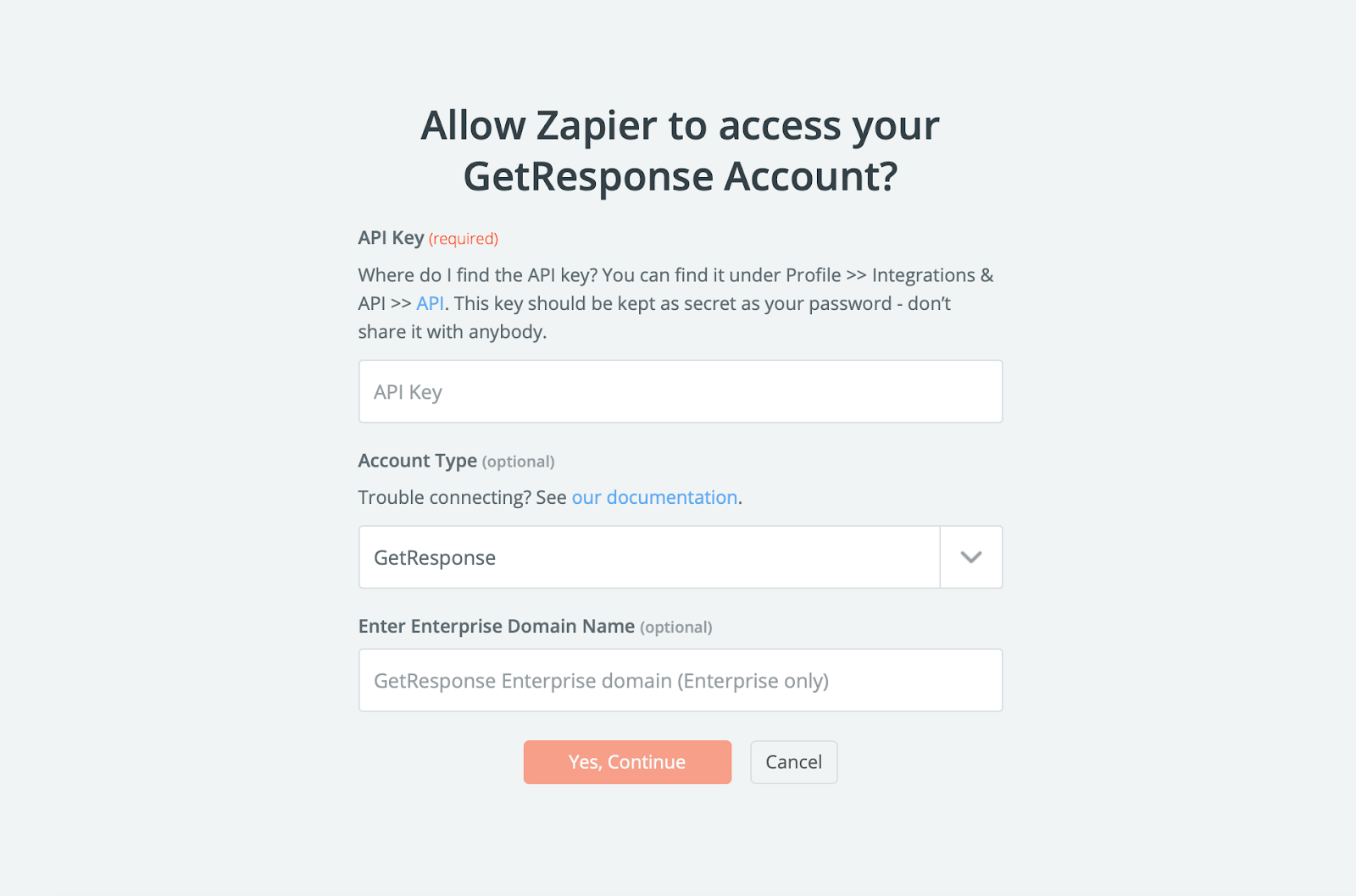 To connect Zapier with GetResponse you need the API Key.
