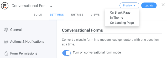 Preview your conversational form before you publish it
