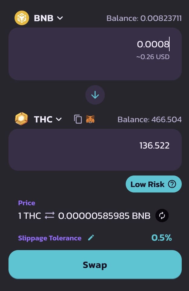 BNBをTHCにスワップ