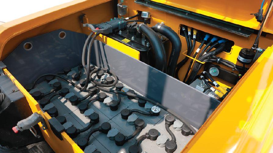 The spacious battery compartment inside Yale electric forklift