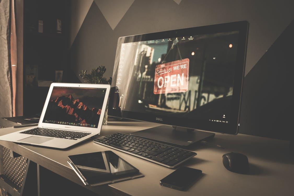 Free Computer Set Up on a Workspace Stock Photo