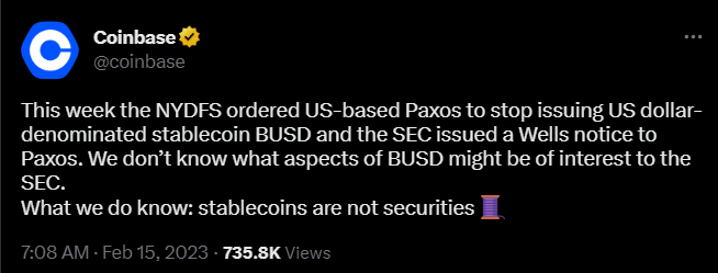 Coinbase tweet