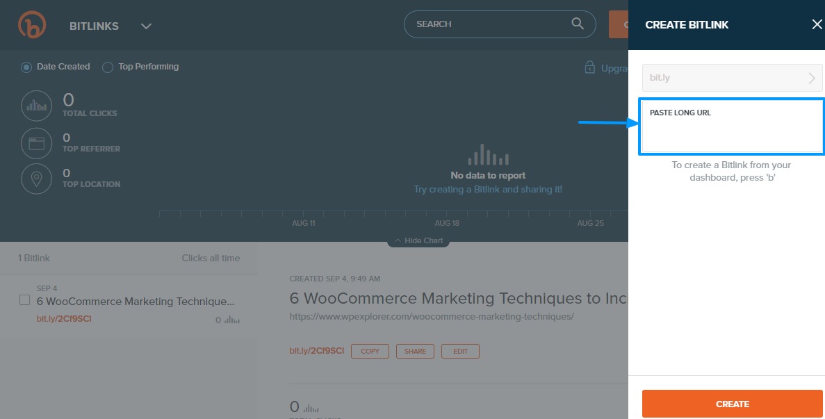 colando url longo em bitly