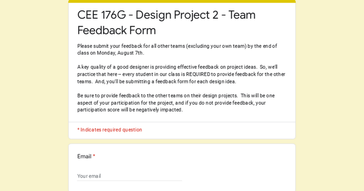 CEE 176G - Design Project 2 - Team Feedback Form