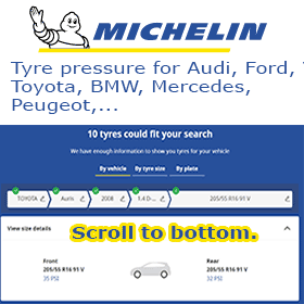 Michelin tyre air pressure for passanger cars